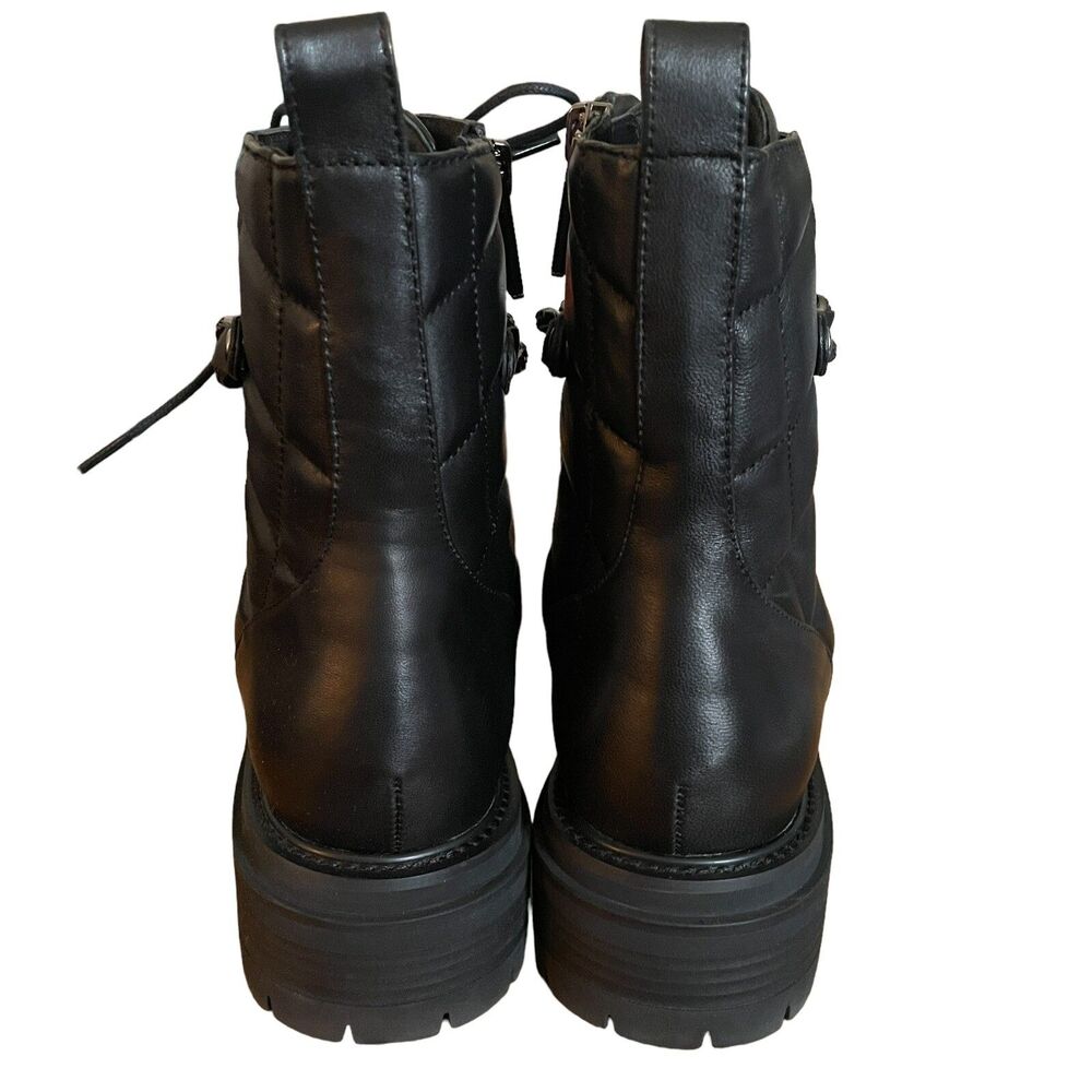 Lola Cruz Combat Moto Boots Sz EU 37 US 7 Black Leather Quilted Rhinestone Chain - Picture 6 of 7